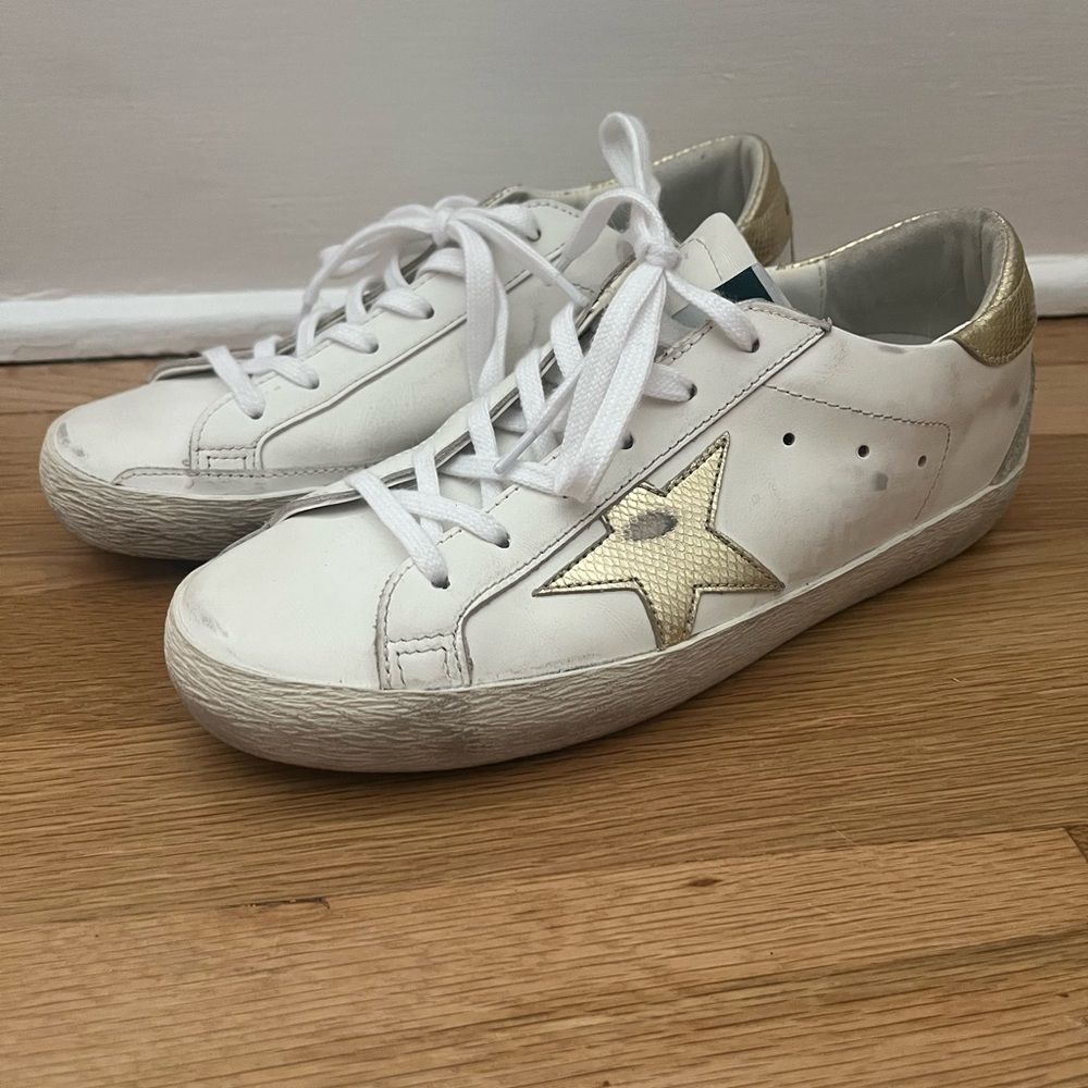 Golden Goose White and Gold Sneakers